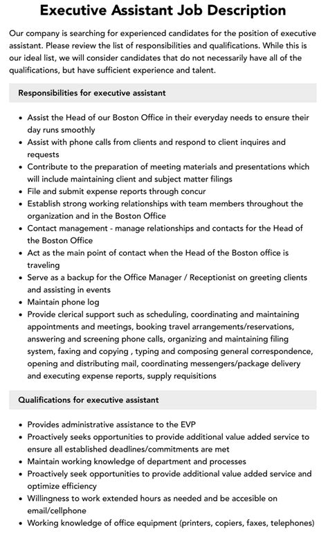 executive assistant kpis|executive assistant job description.